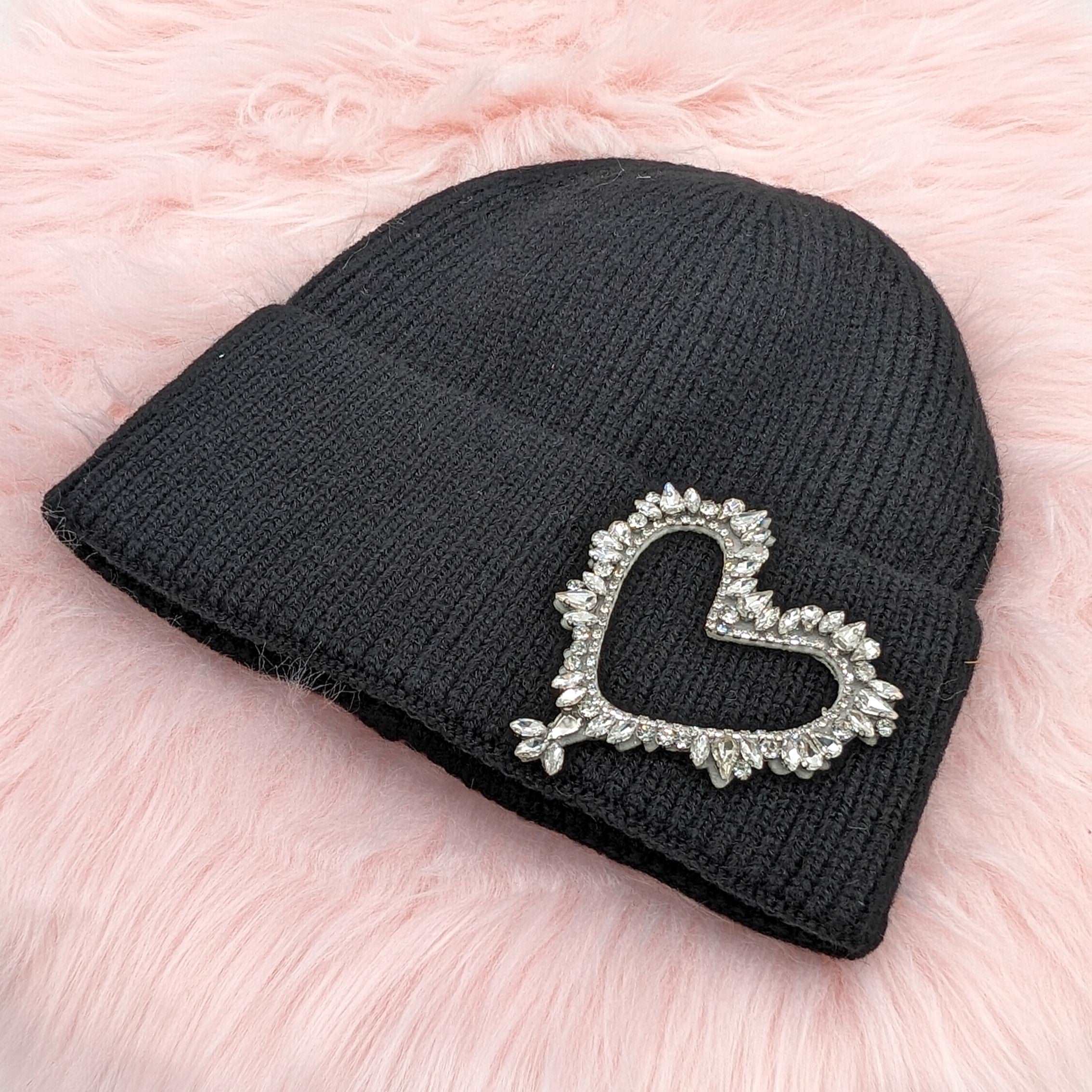 Rabbit Wool Rhinestones Knitted Beanie