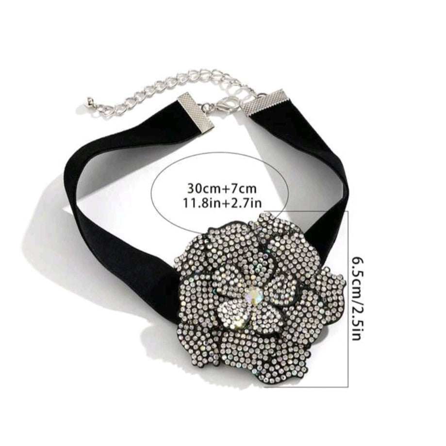 Crystal Rose Black Velvet Choker