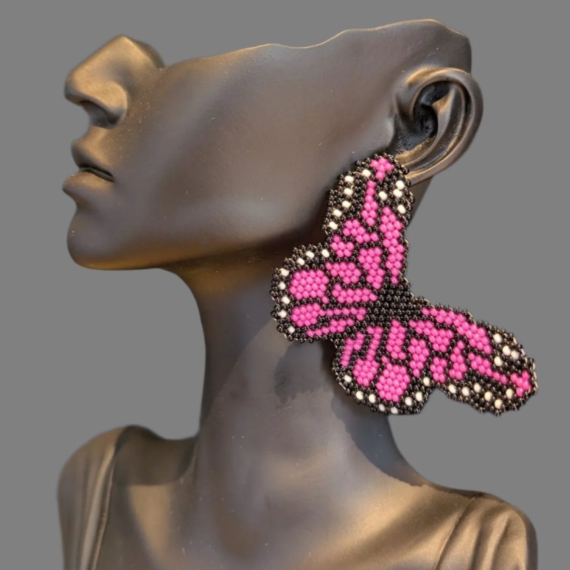 Purple Boho Chic Style Handcrafted Beaded Butterfly Earrings