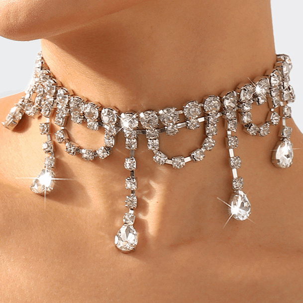 Boho Modern style Tassel Rhinestone Choker