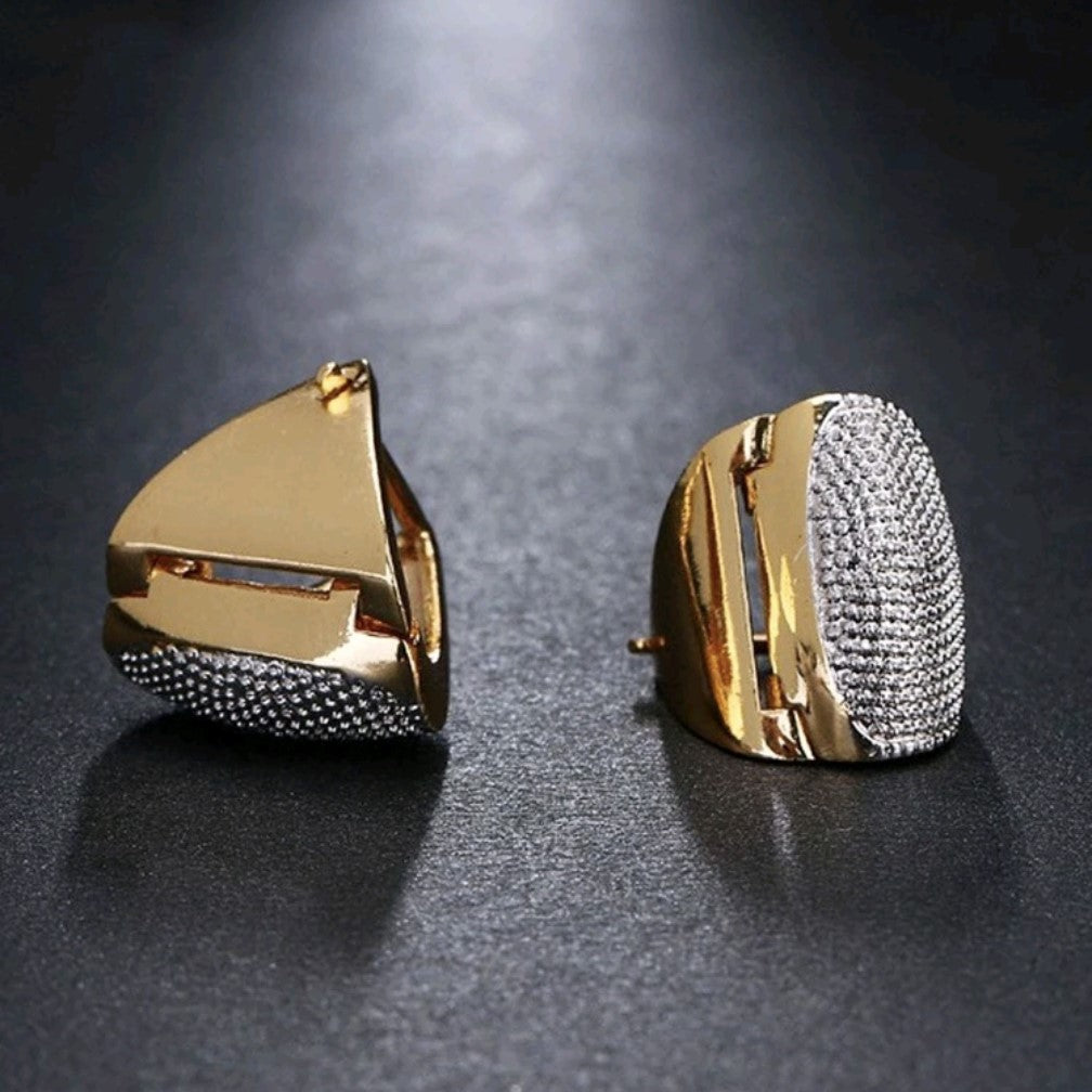 Two-tone Pave Huggies Earrings