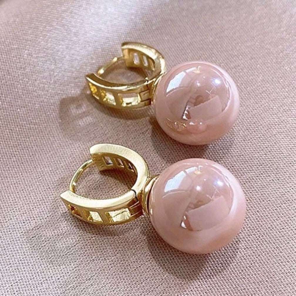 Pink Bead Rhinestones Hoop Earrings