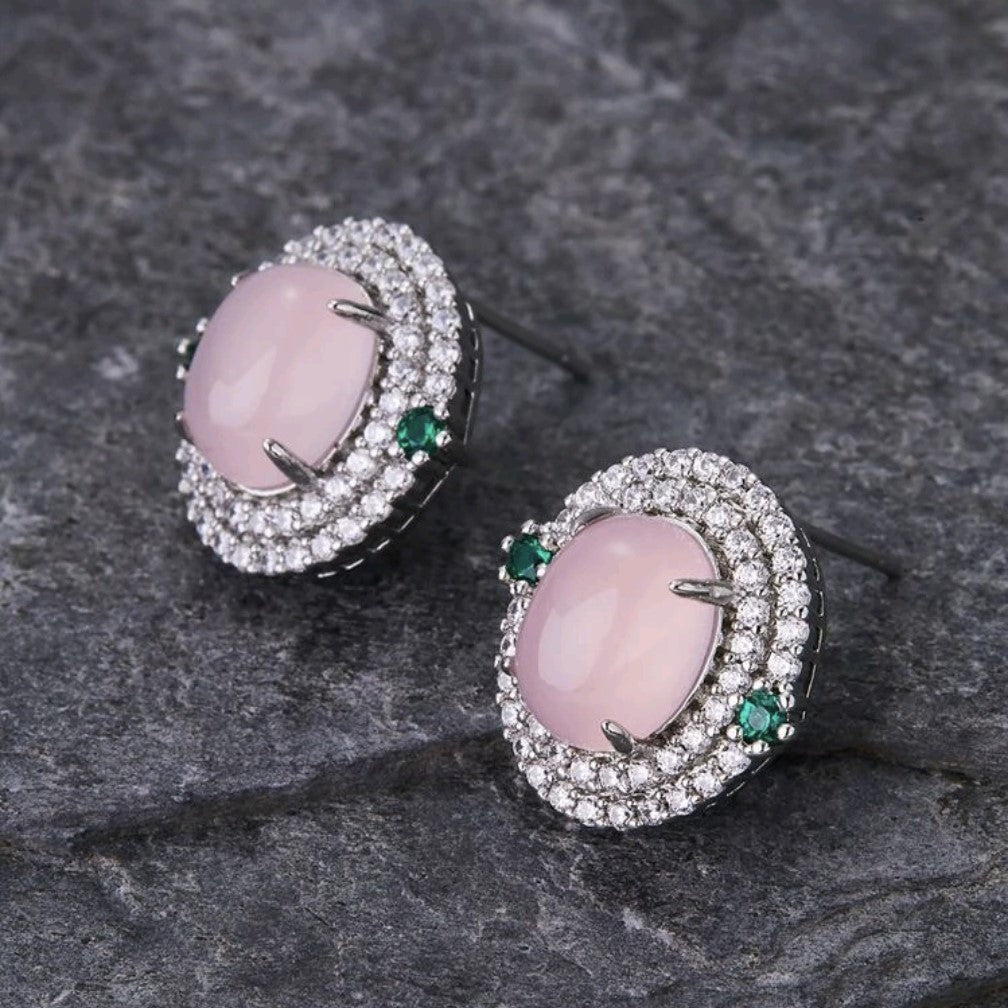 Oval Rose Quartz Stud Earrings