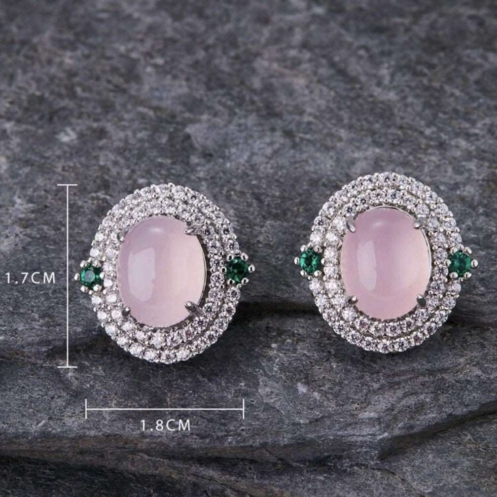 Oval Rose Quartz Stud Earrings