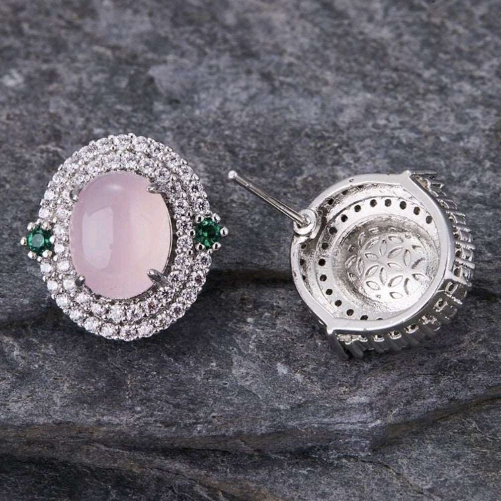 Oval Rose Quartz Stud Earrings