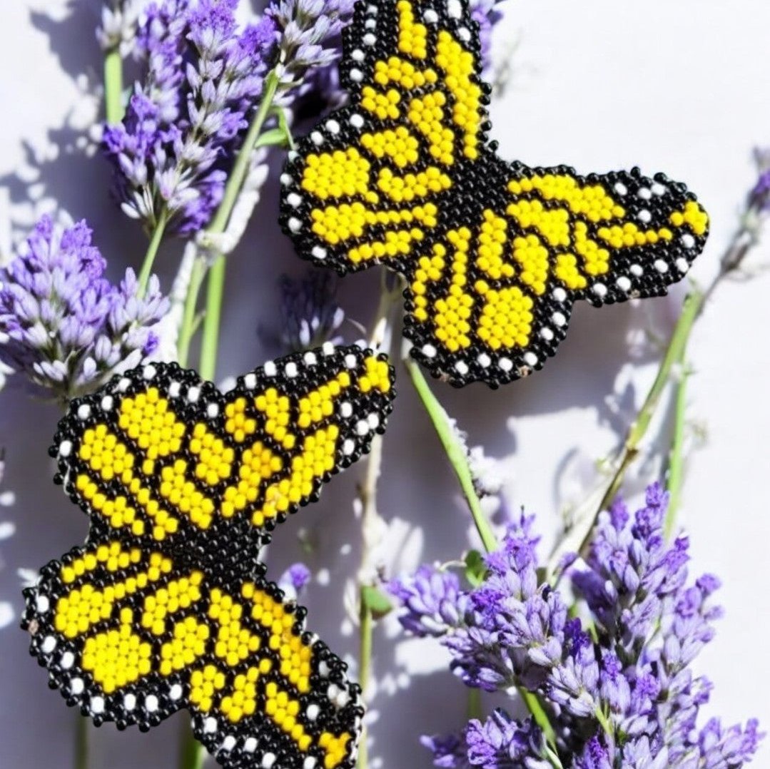 Yellow Boho Chic Style Handcrafted Beaded Butterfly Earrings