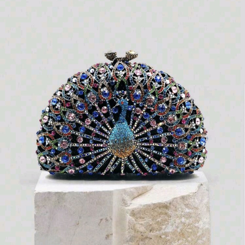 Black Peacock 2024 Rhinestones and crystal Evening Clutch