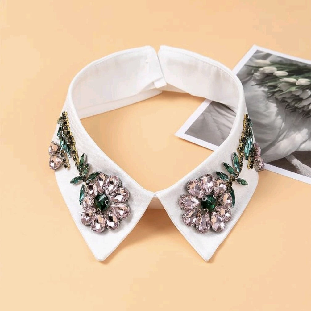Pink Rhinestone Flower Detachable Collar