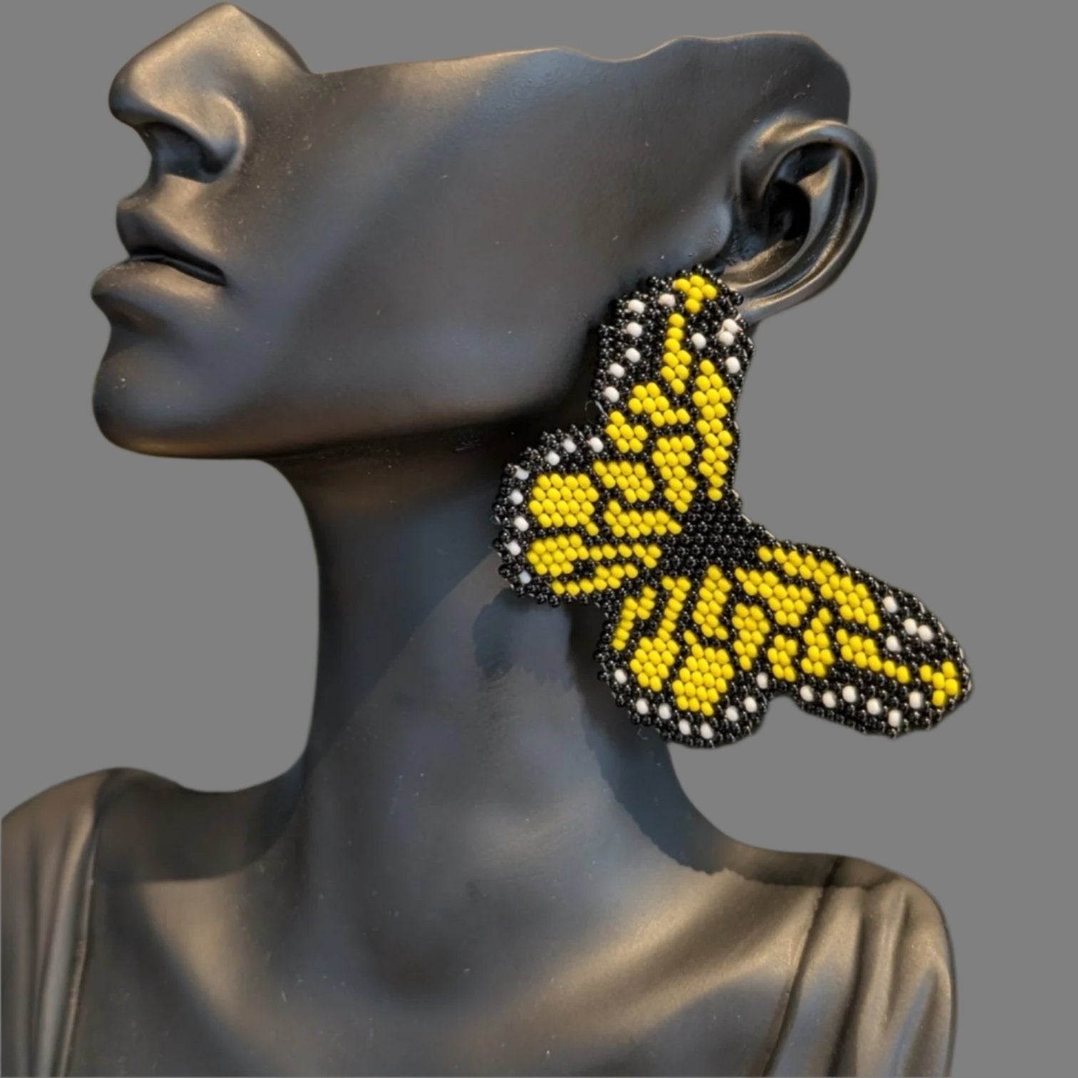 Yellow Boho Chic Style Handcrafted Beaded Butterfly Earrings