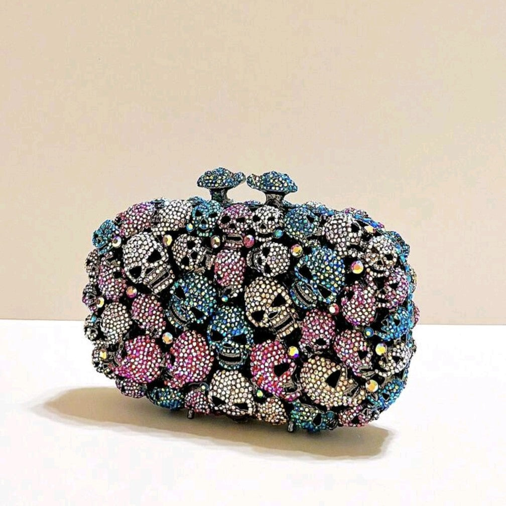 Chic Colorful Skull Crystal Evening Bag