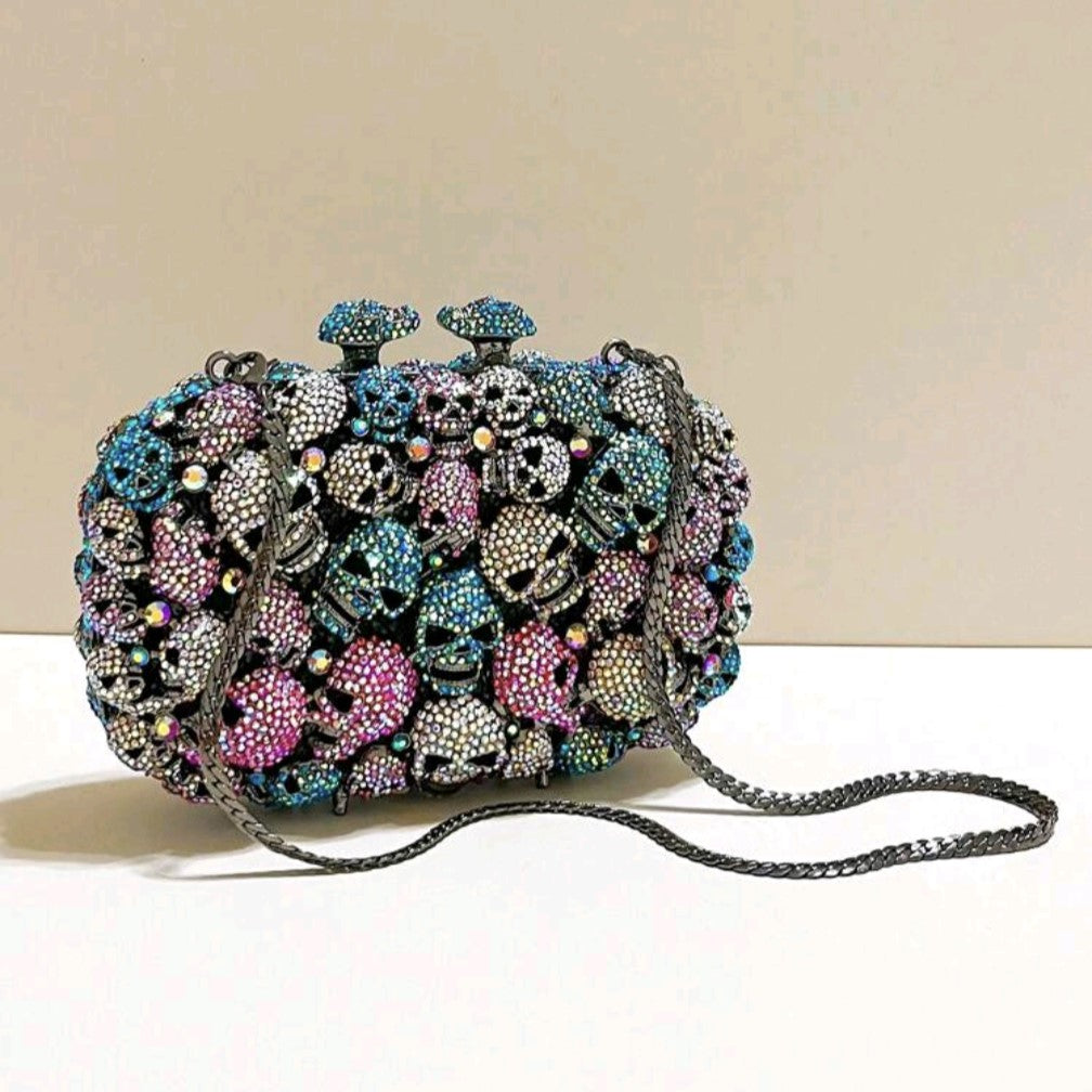 Chic Colorful Skull Crystal Evening Bag