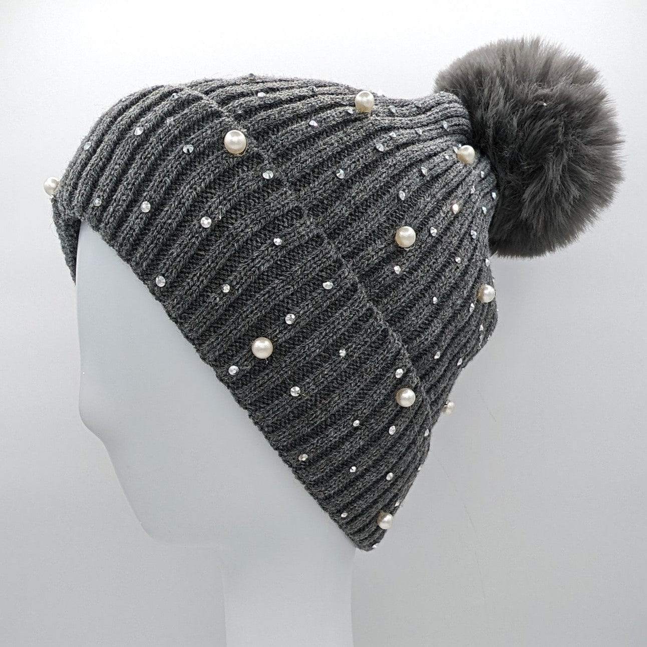 Pearl Bead & Rhinestones Beanie