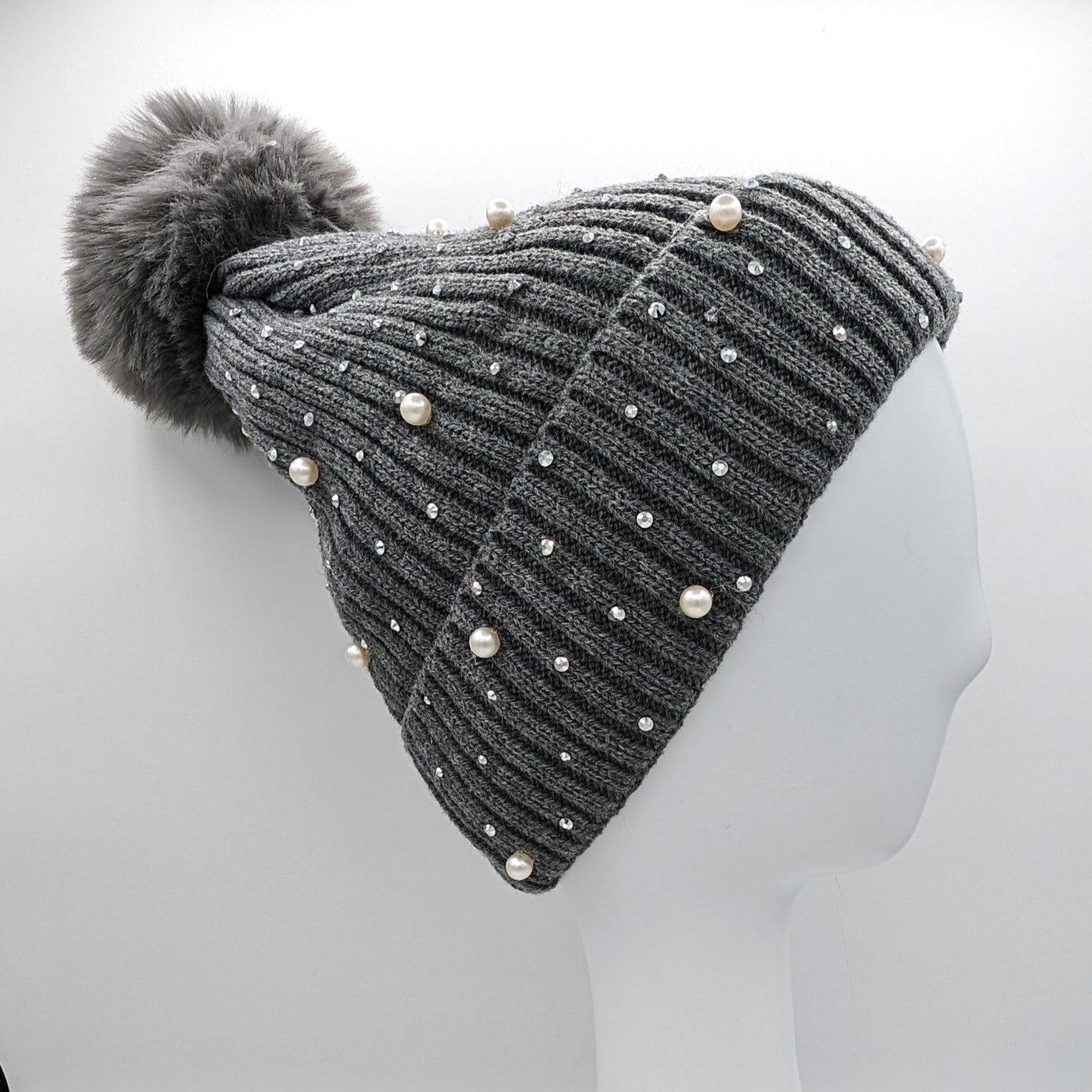 Pearl Bead & Rhinestones Beanie