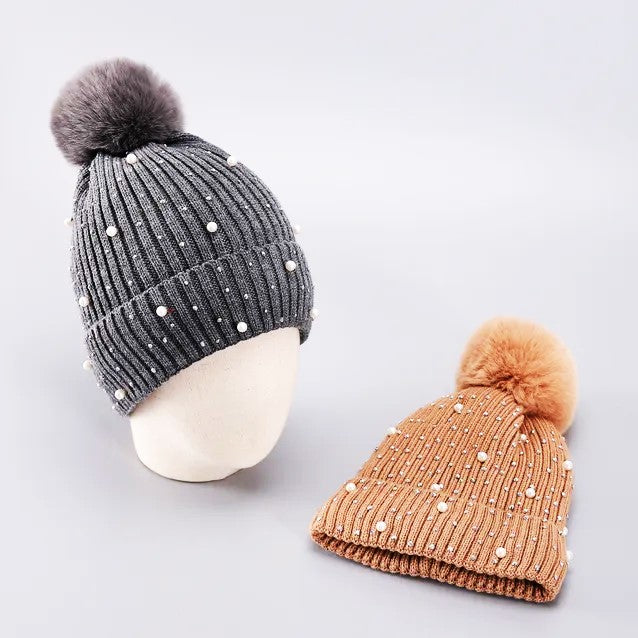 Pearl Bead & Rhinestones Beanie