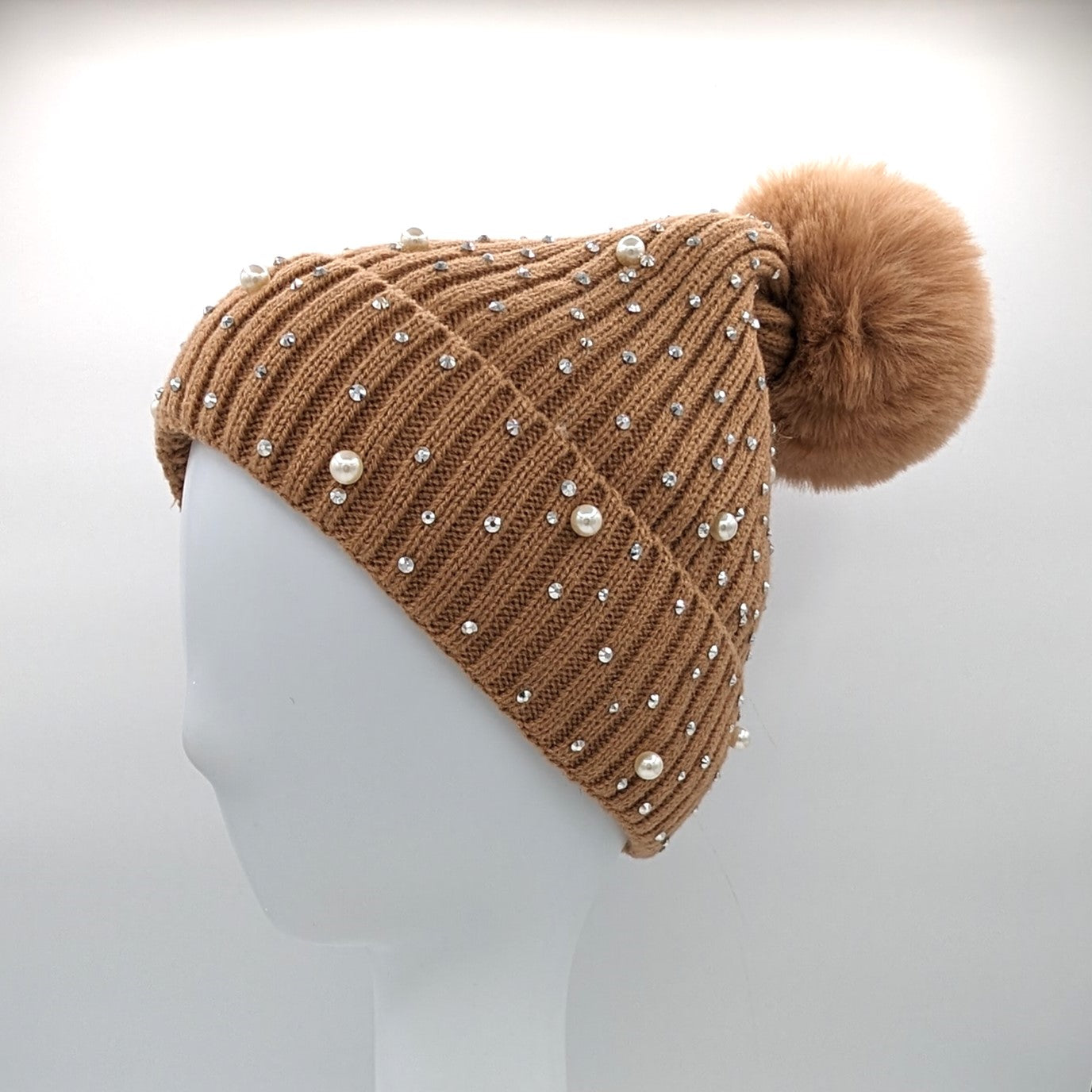 Pearl Bead & Rhinestones Beanie