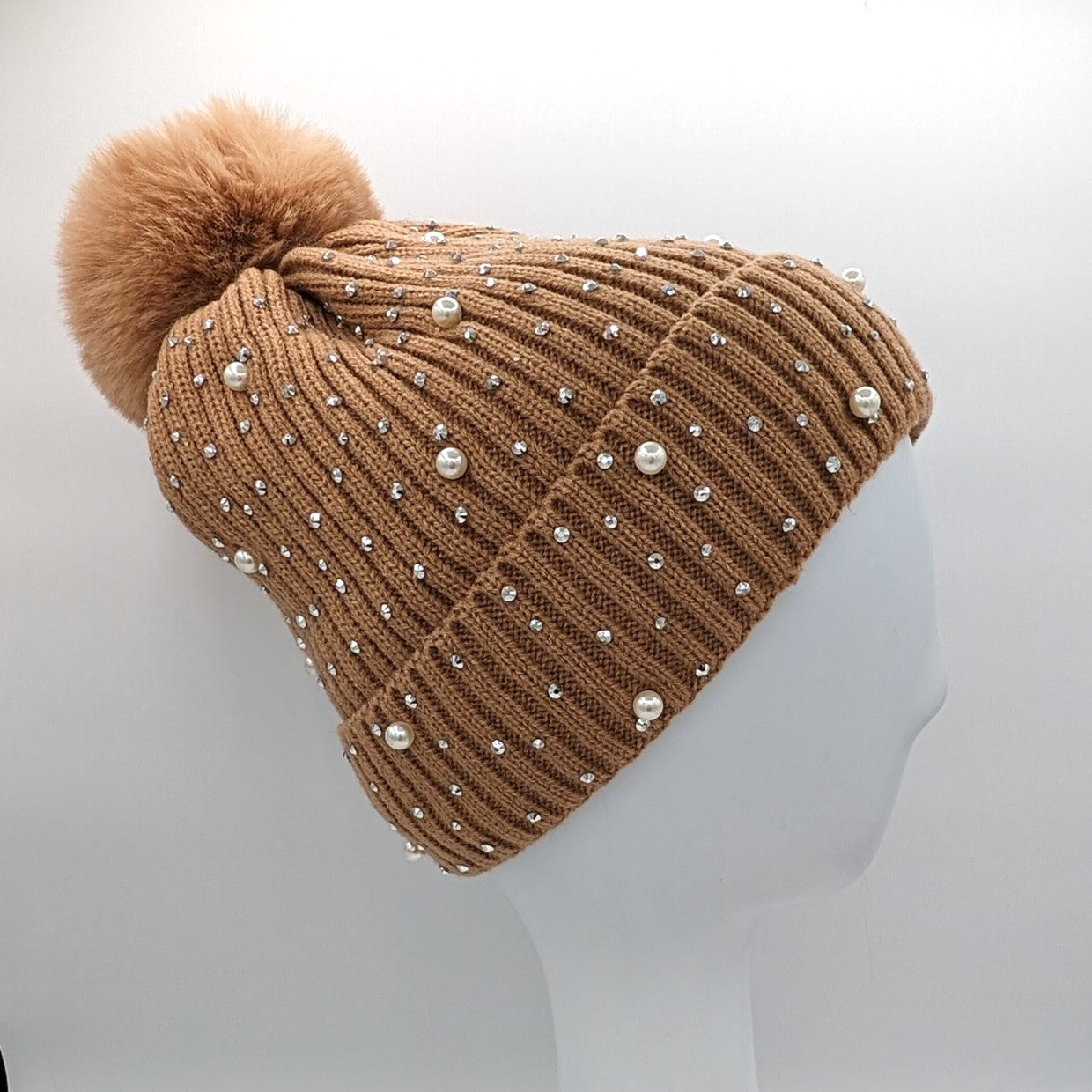 Pearl Bead & Rhinestones Beanie