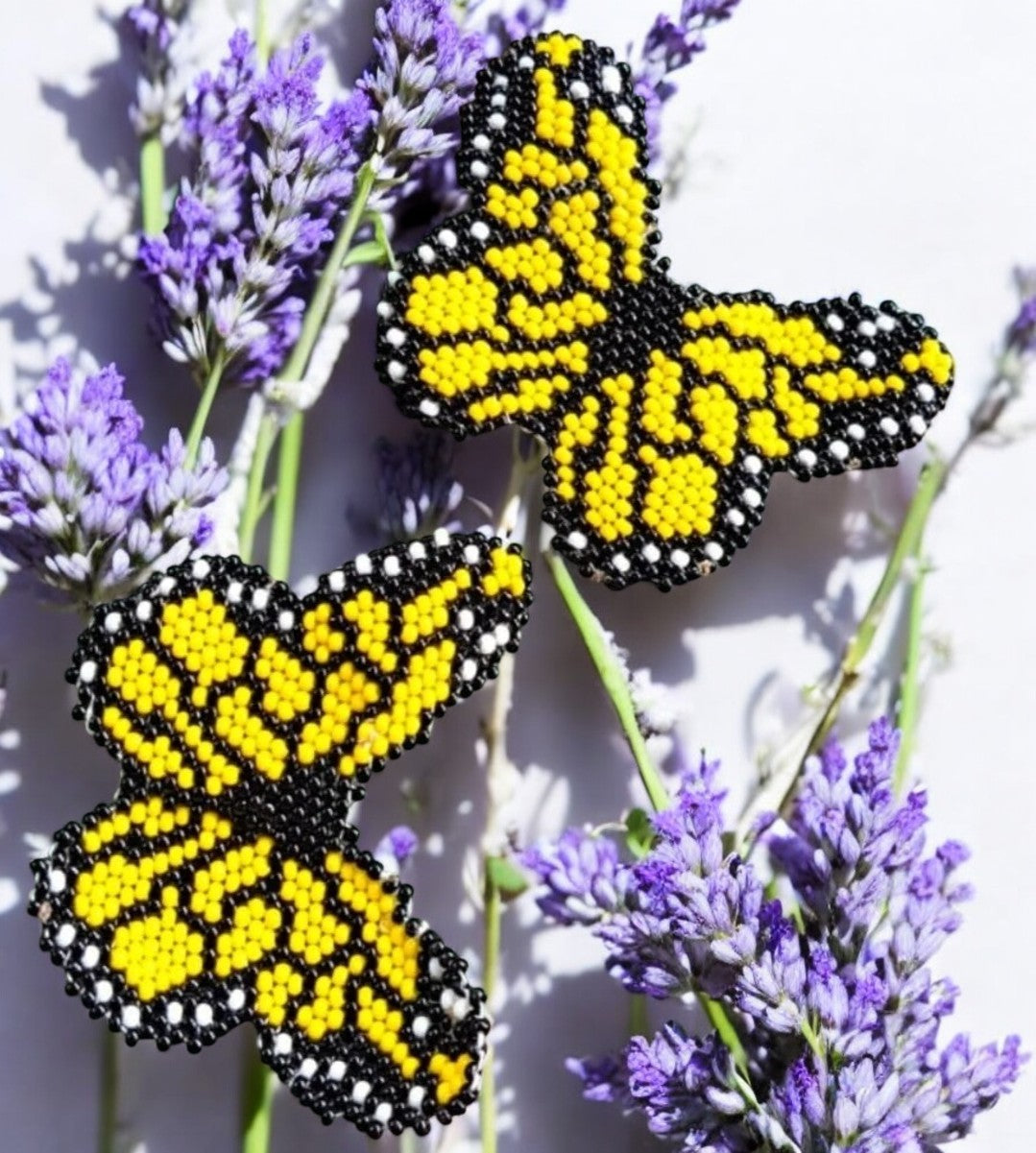 Yellow Boho Chic Style Handcrafted Beaded Butterfly Earrings