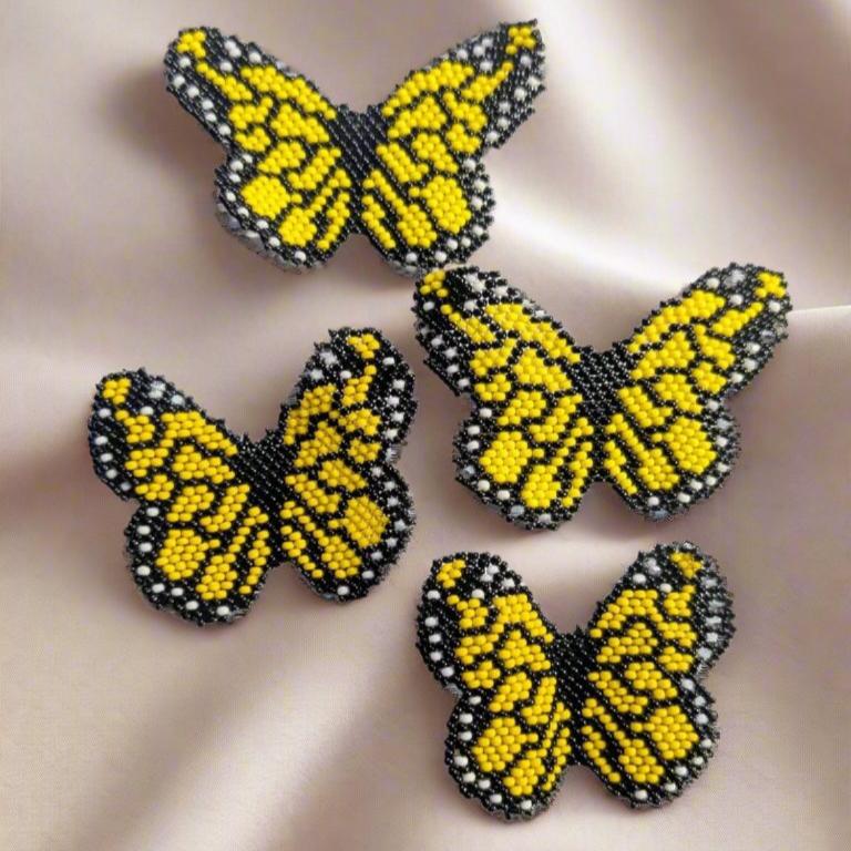 Yellow Boho Chic Style Handcrafted Beaded Butterfly Earrings