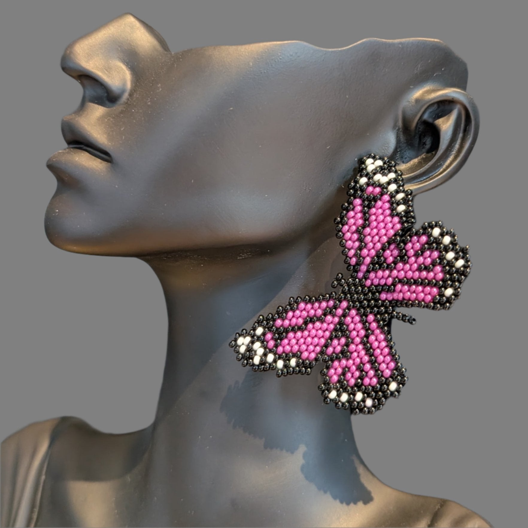 Purple Boho Chic Style Handcrafted Beaded Butterfly Earrings