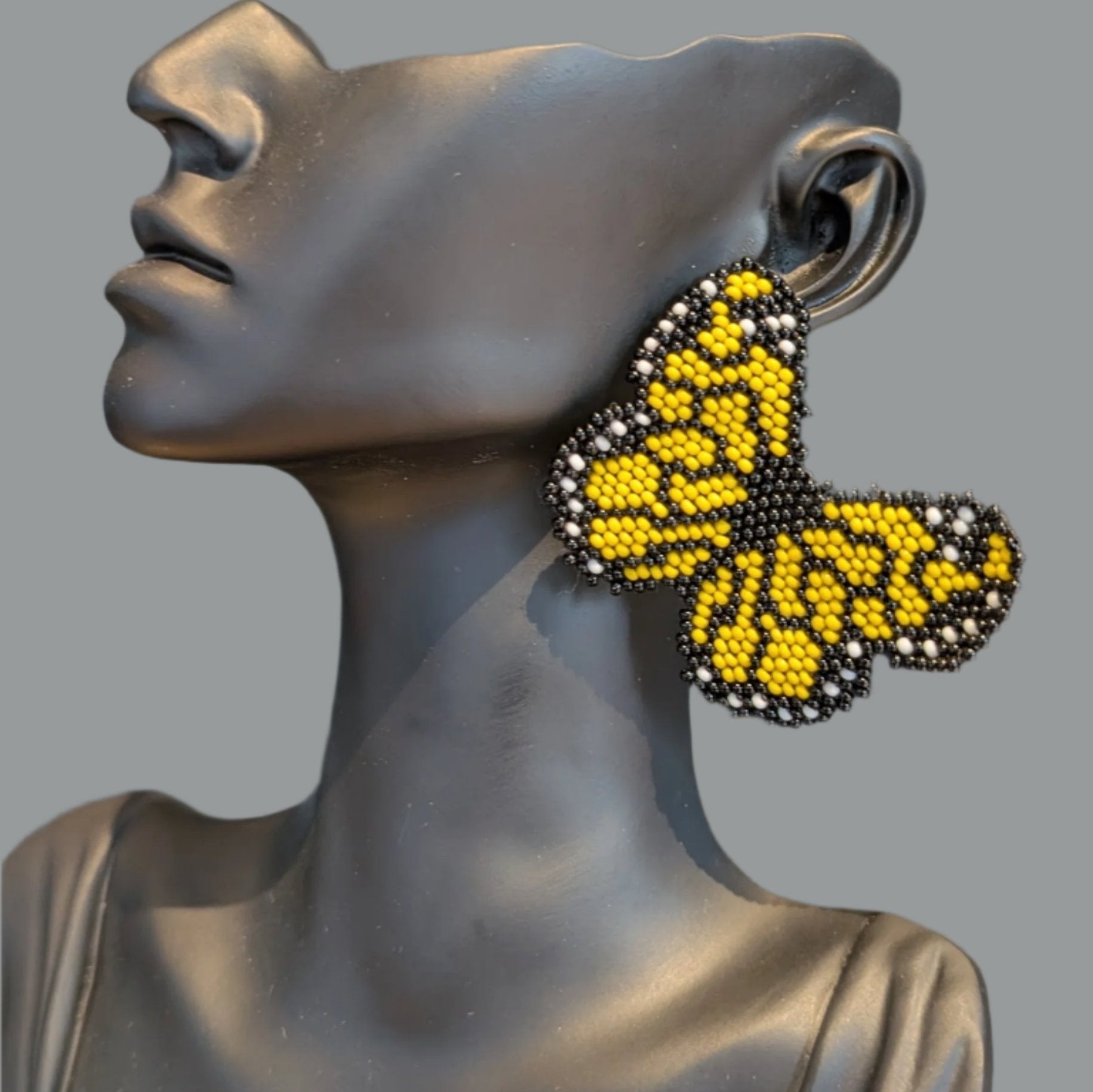 Yellow Boho Chic Style Handcrafted Beaded Butterfly Earrings